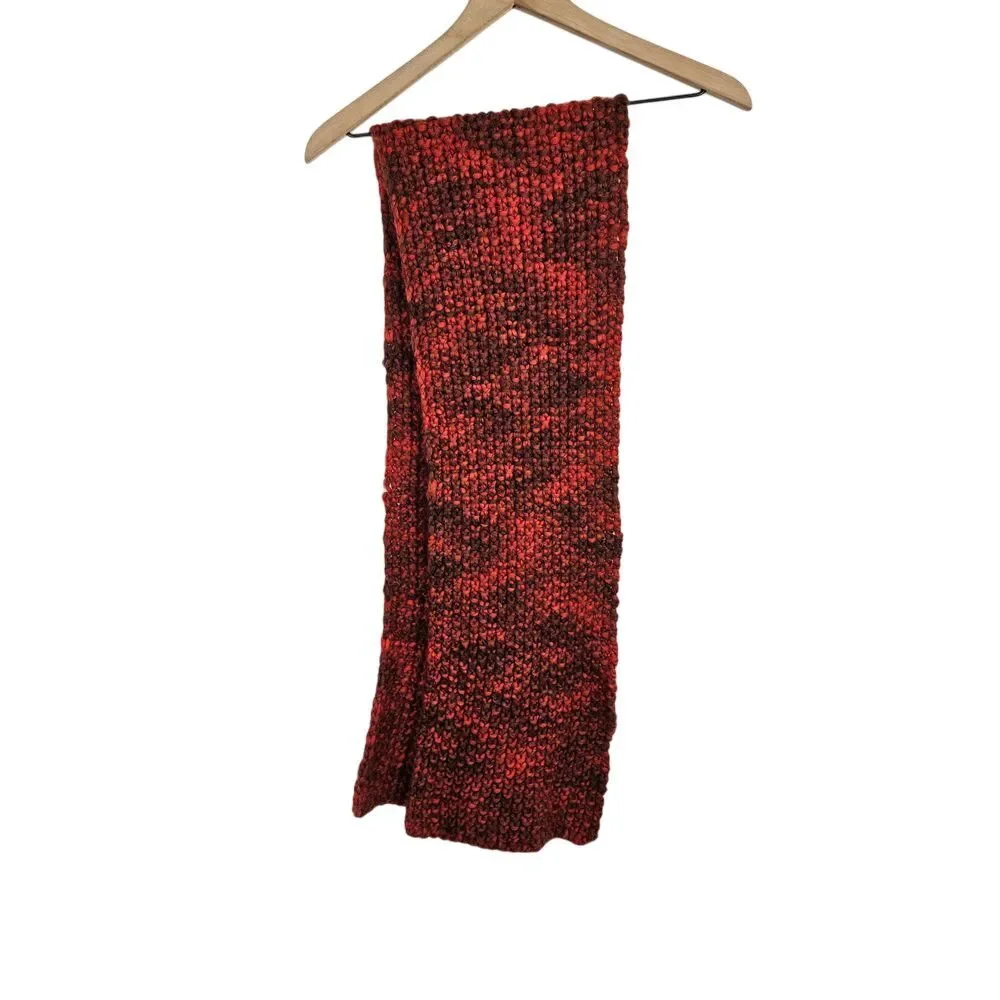 Saks‎ Fifth Avenue knitted red orange brown wool blend scarf